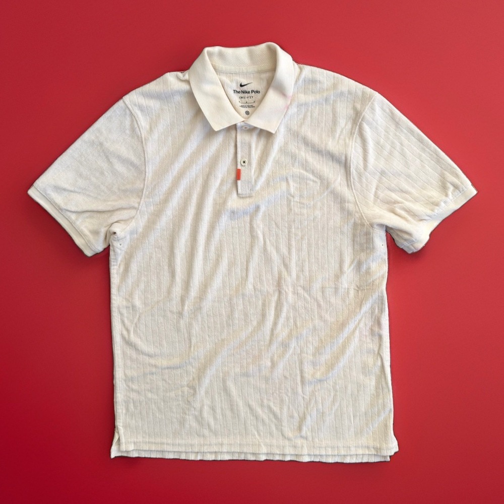 Nike Dri-FIT Polo Shirt Men's Medium White Ribbed Golf Casual Short Sleeve
